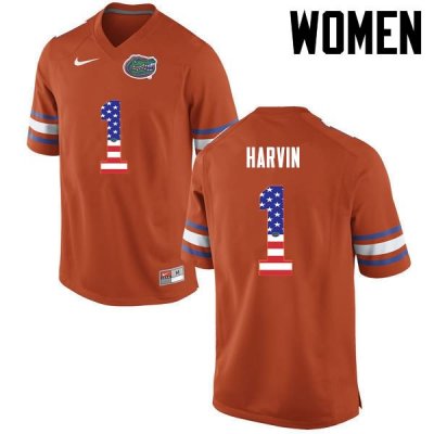 Women's Florida Gators #1 Percy Harvin NCAA Nike Orange USA Flag Fashion Authentic Stitched College Football Jersey ZPA2462FT